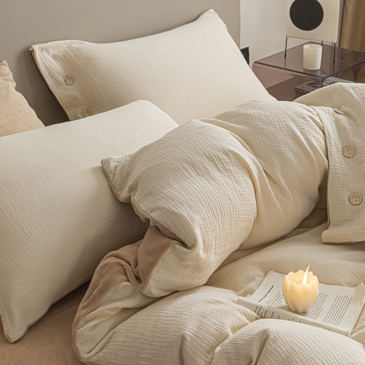 91家纺网 家纺一手货源 找家纺 （总）吾诺家居 吾诺 棉加绒系列 全棉泡泡双层纱加牛奶绒四件套 棉拼绒四件套 棉加绒四件套全棉A类