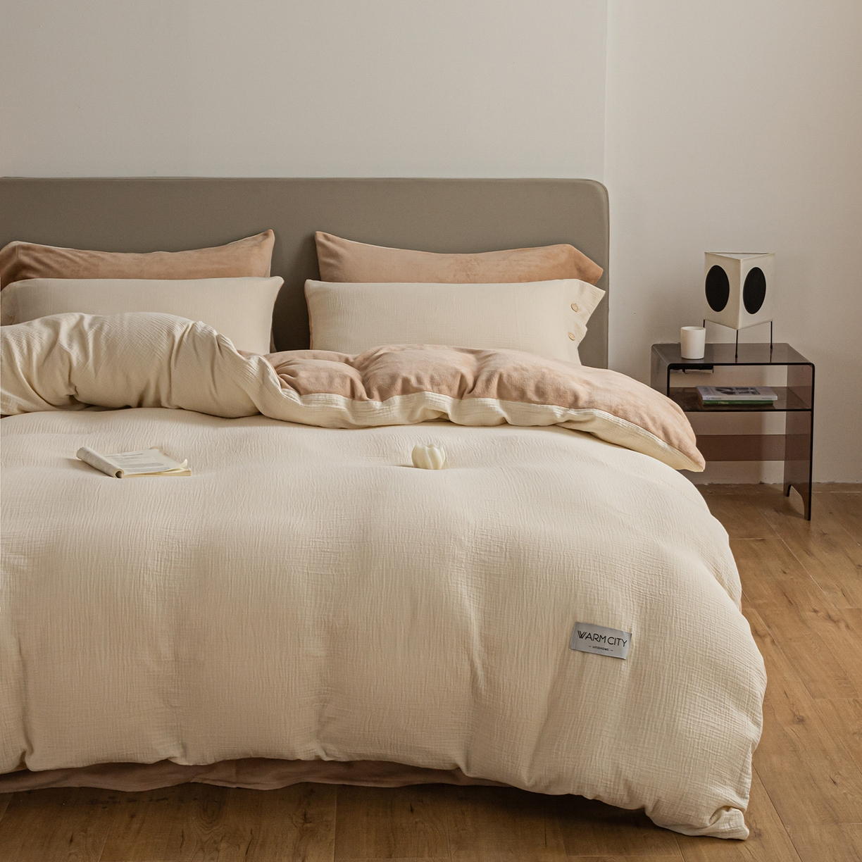 91家纺网 家纺一手货源 找家纺 （总）吾诺家居 吾诺 棉加绒系列 全棉泡泡双层纱加牛奶绒四件套 棉拼绒四件套 棉加绒四件套全棉A类