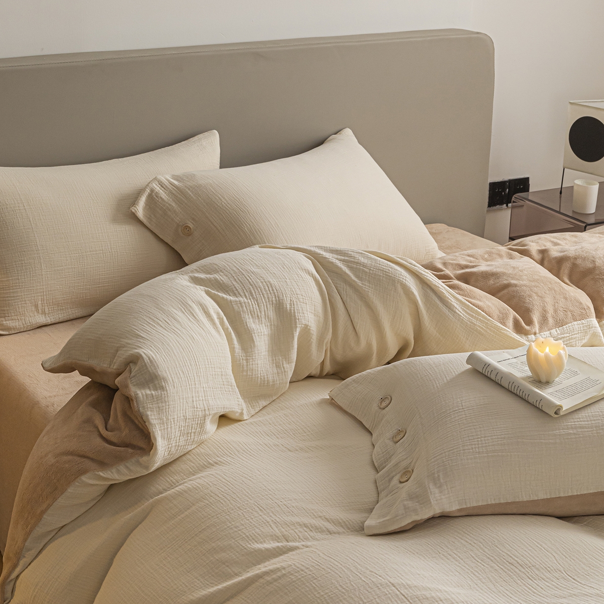 91家纺网 家纺一手货源 找家纺 （总）吾诺家居 吾诺 棉加绒系列 全棉泡泡双层纱加牛奶绒四件套 棉拼绒四件套 棉加绒四件套全棉A类