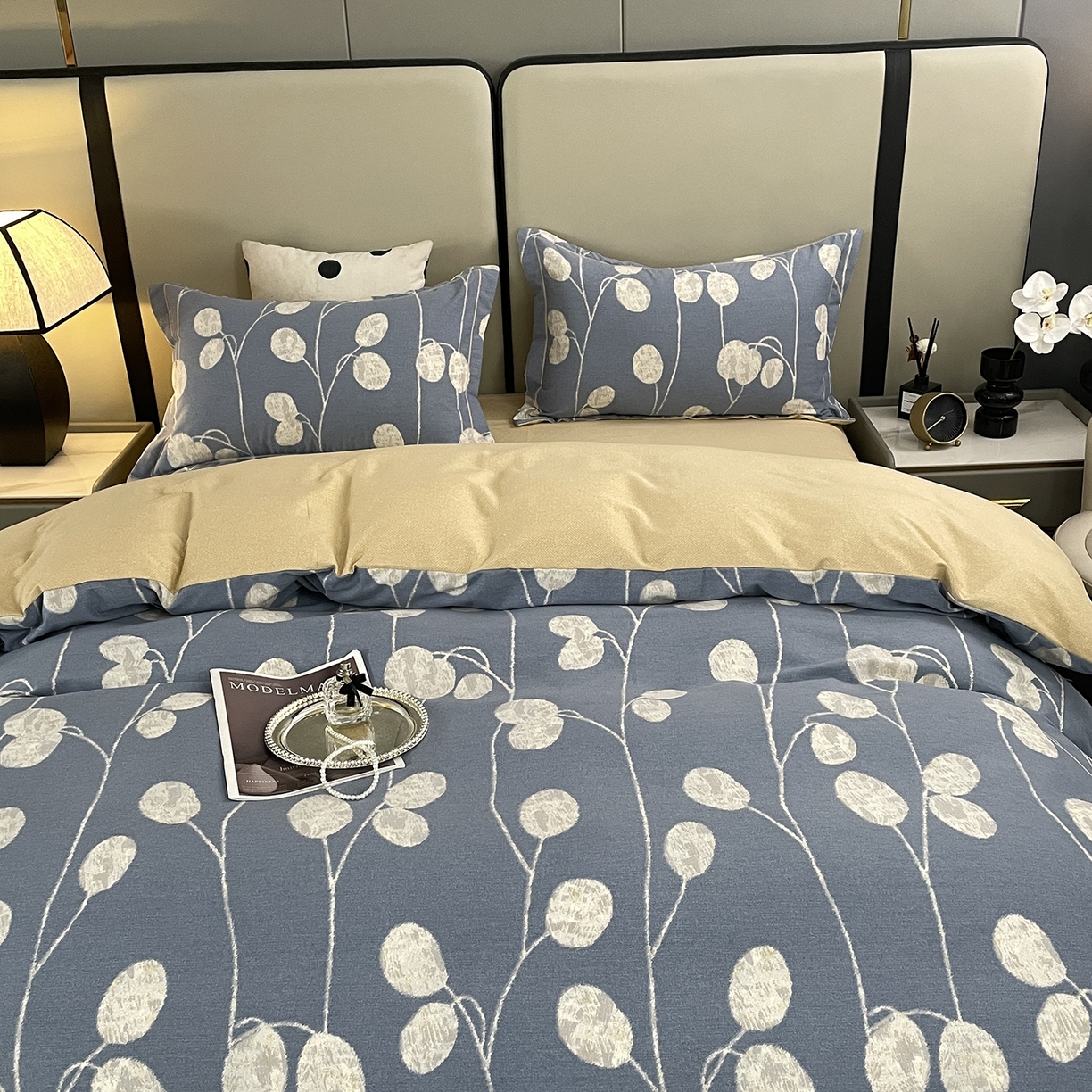 91家纺网 家纺一手货源 找家纺 仟岸家纺 2025新款亲肤舒适全棉磨毛四件套系列 向云端 灰