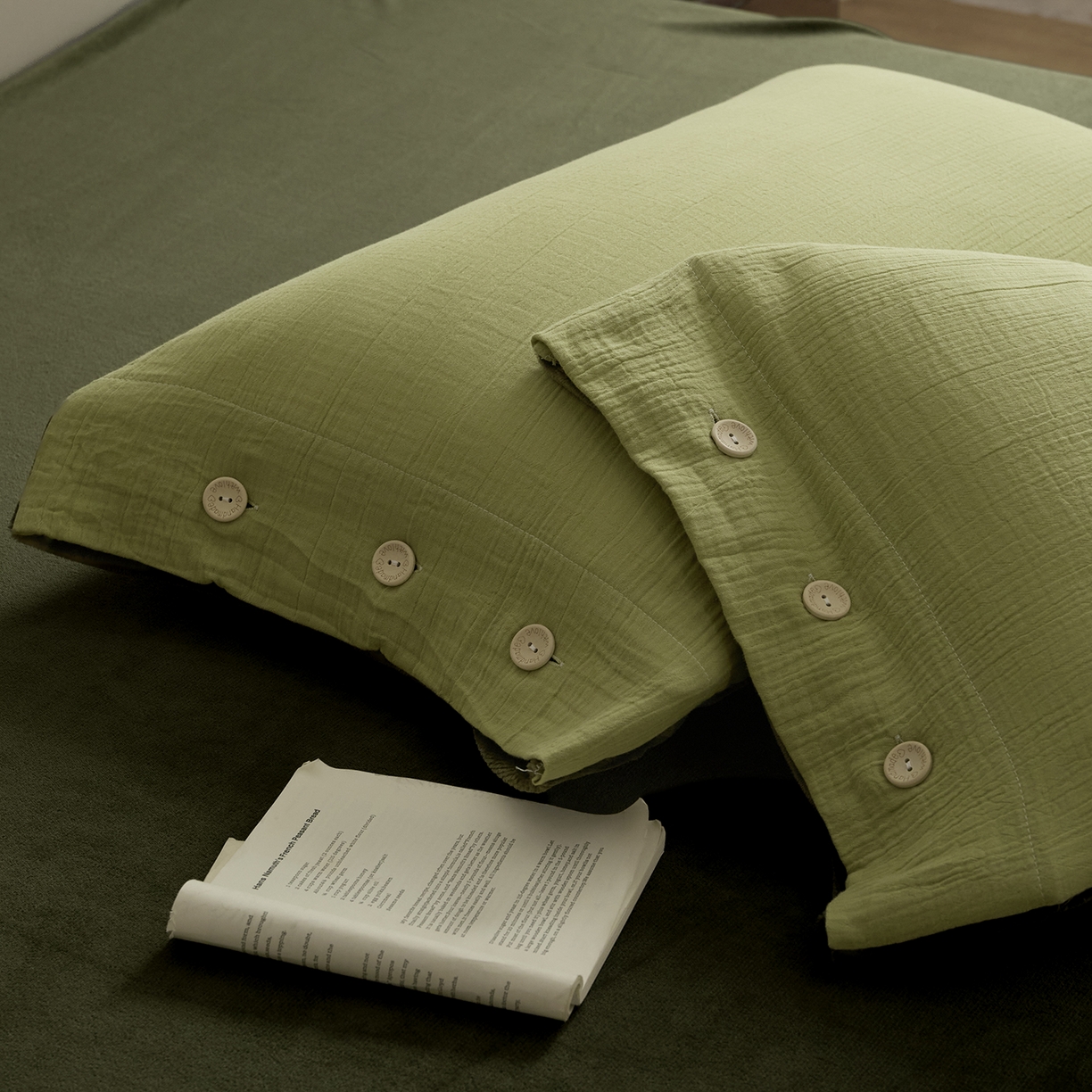 91家纺网 家纺一手货源 找家纺 吾诺家居 吾诺 棉加绒系列 全棉泡泡双层纱加牛奶绒四件套 棉拼绒四件套 棉加绒四件套全棉A类 果绿-橄榄绿