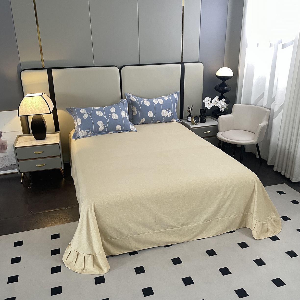 91家纺网 家纺一手货源 找家纺 仟岸家纺 2025新款亲肤舒适全棉磨毛四件套系列 向云端 灰