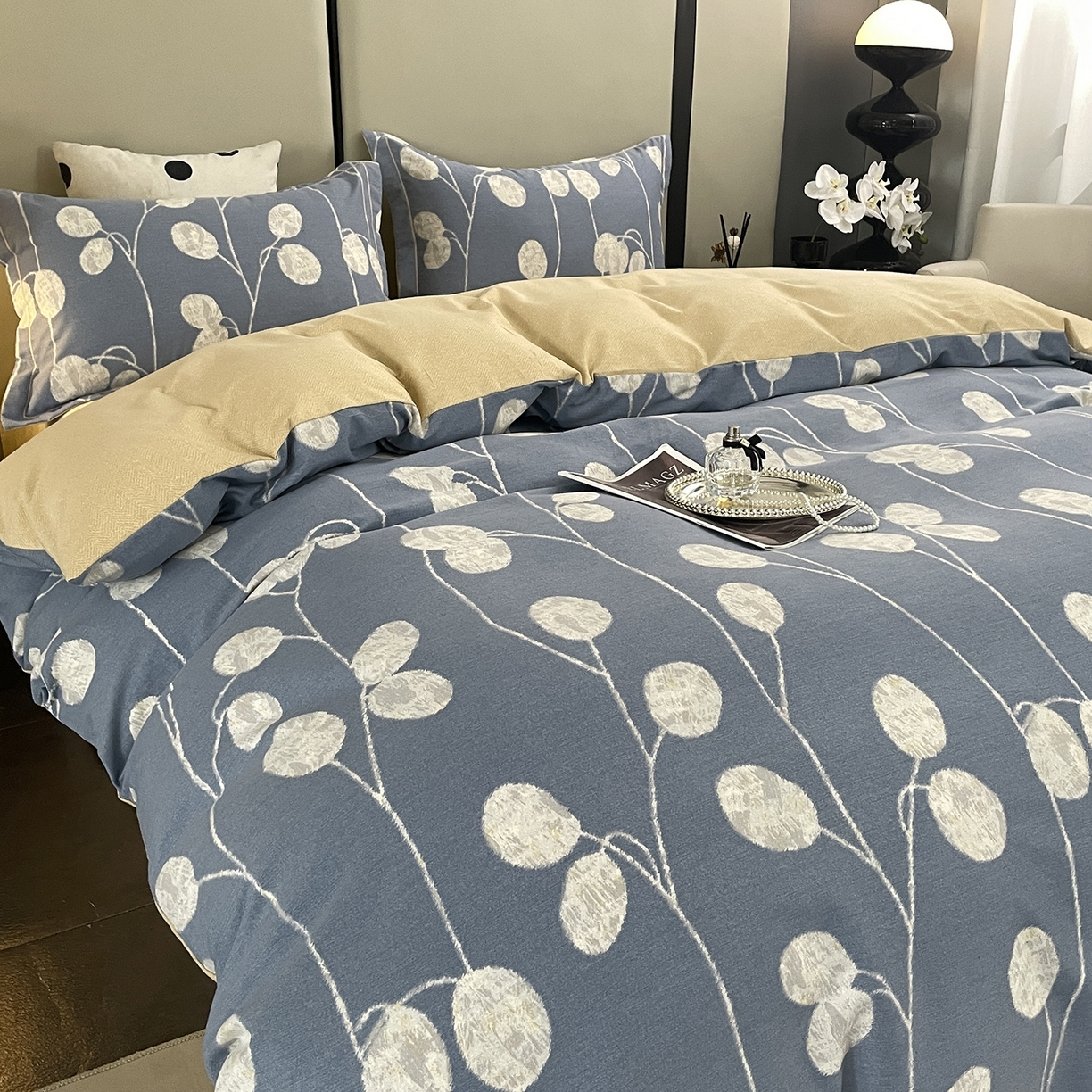 91家纺网 家纺一手货源 找家纺 仟岸家纺 2025新款亲肤舒适全棉磨毛四件套系列 向云端 灰