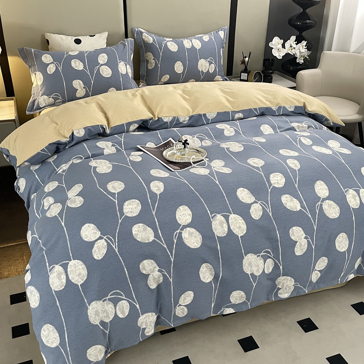 91家纺网 家纺一手货源 找家纺 仟岸家纺 2025新款亲肤舒适全棉磨毛四件套系列 向云端 灰