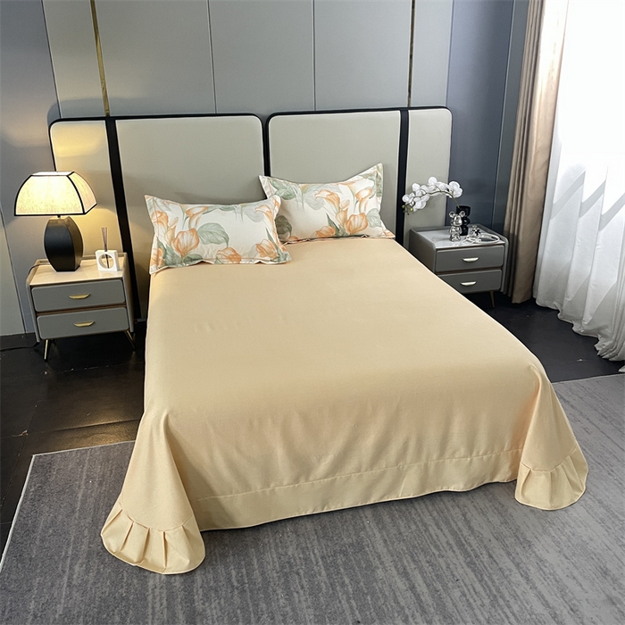 91家纺网 家纺一手货源 找家纺 仟岸家纺 2025新款亲肤舒适全棉磨毛四件套系列 玉荷黄