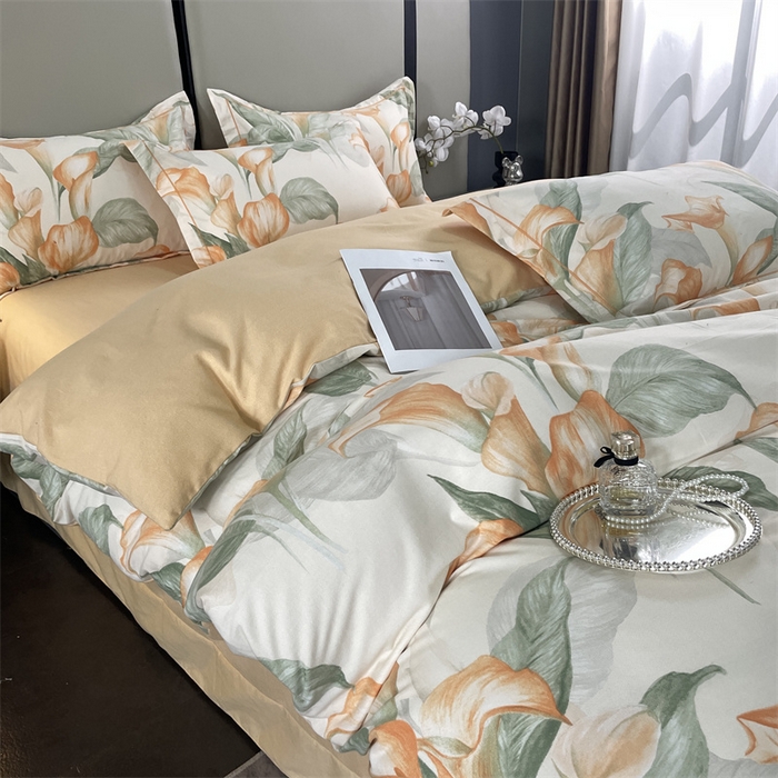 91家纺网 家纺一手货源 找家纺 仟岸家纺 2025新款亲肤舒适全棉磨毛四件套系列 玉荷黄