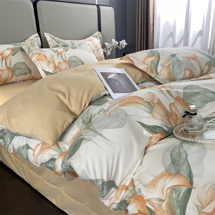 91家纺网 家纺一手货源 找家纺 仟岸家纺 2025新款亲肤舒适全棉磨毛四件套系列 玉荷黄