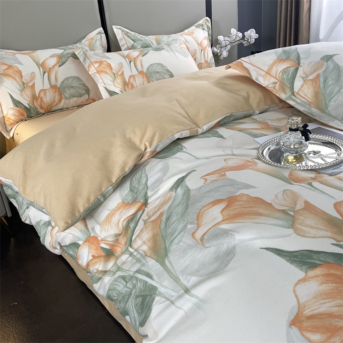 91家纺网 家纺一手货源 找家纺 仟岸家纺 2025新款亲肤舒适全棉磨毛四件套系列 玉荷黄