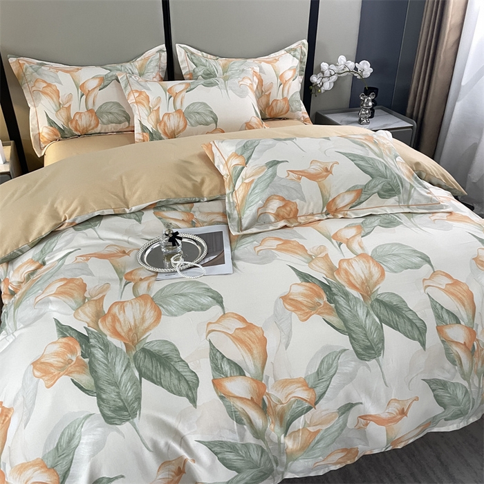 91家纺网 家纺一手货源 找家纺 仟岸家纺 2025新款亲肤舒适全棉磨毛四件套系列 玉荷黄