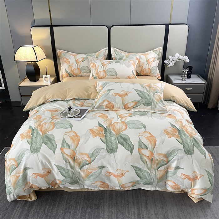 91家纺网 家纺一手货源 找家纺 仟岸家纺 2025新款亲肤舒适全棉磨毛四件套系列 玉荷黄