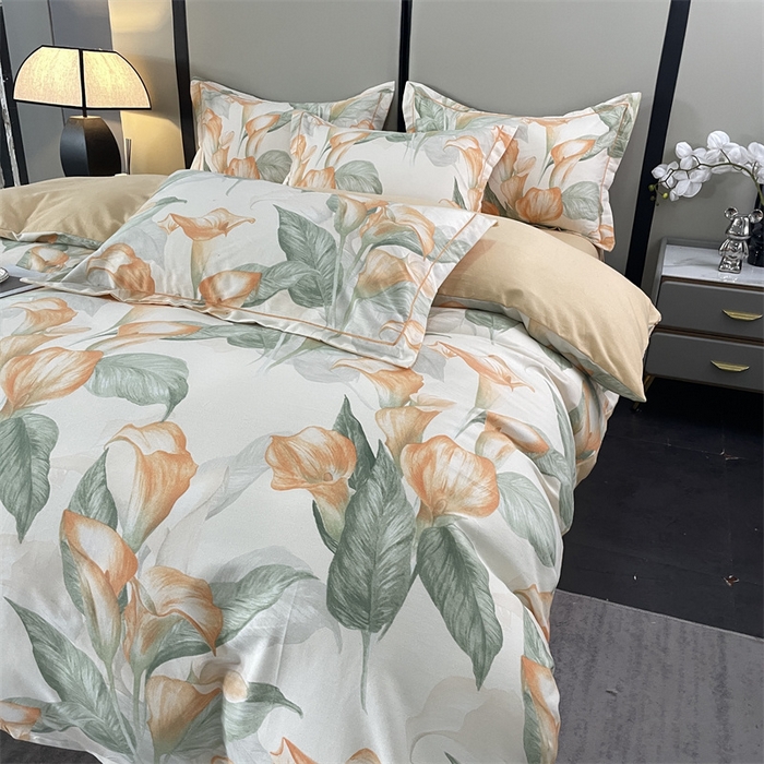 91家纺网 家纺一手货源 找家纺 仟岸家纺 2025新款亲肤舒适全棉磨毛四件套系列 玉荷黄