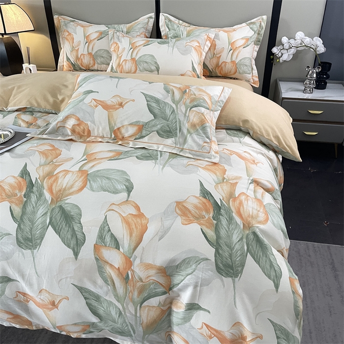 91家纺网 家纺一手货源 找家纺 仟岸家纺 2025新款亲肤舒适全棉磨毛四件套系列 玉荷黄