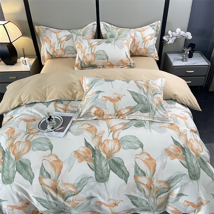 91家纺网 家纺一手货源 找家纺 仟岸家纺 2025新款亲肤舒适全棉磨毛四件套系列 玉荷黄