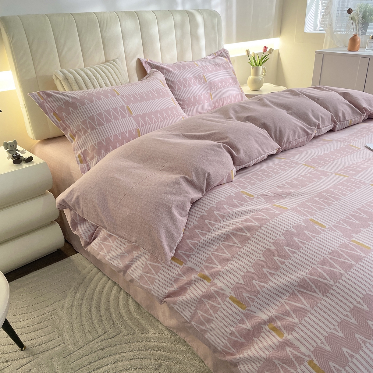 91家纺网 家纺一手货源 找家纺 仟岸家纺 2025新款亲肤舒适全棉磨毛四件套系列 西亚粉