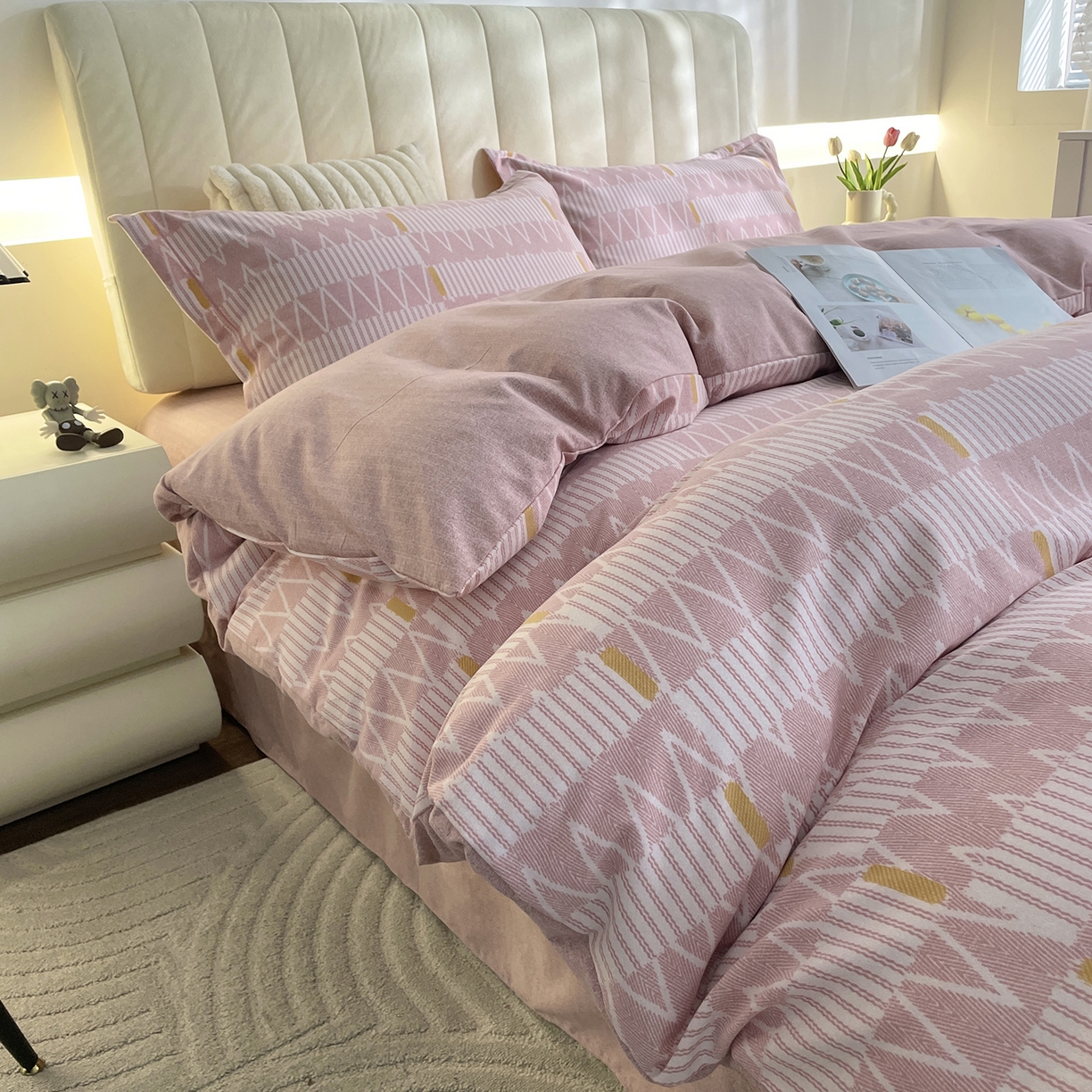 91家纺网 家纺一手货源 找家纺 仟岸家纺 2025新款亲肤舒适全棉磨毛四件套系列 西亚粉