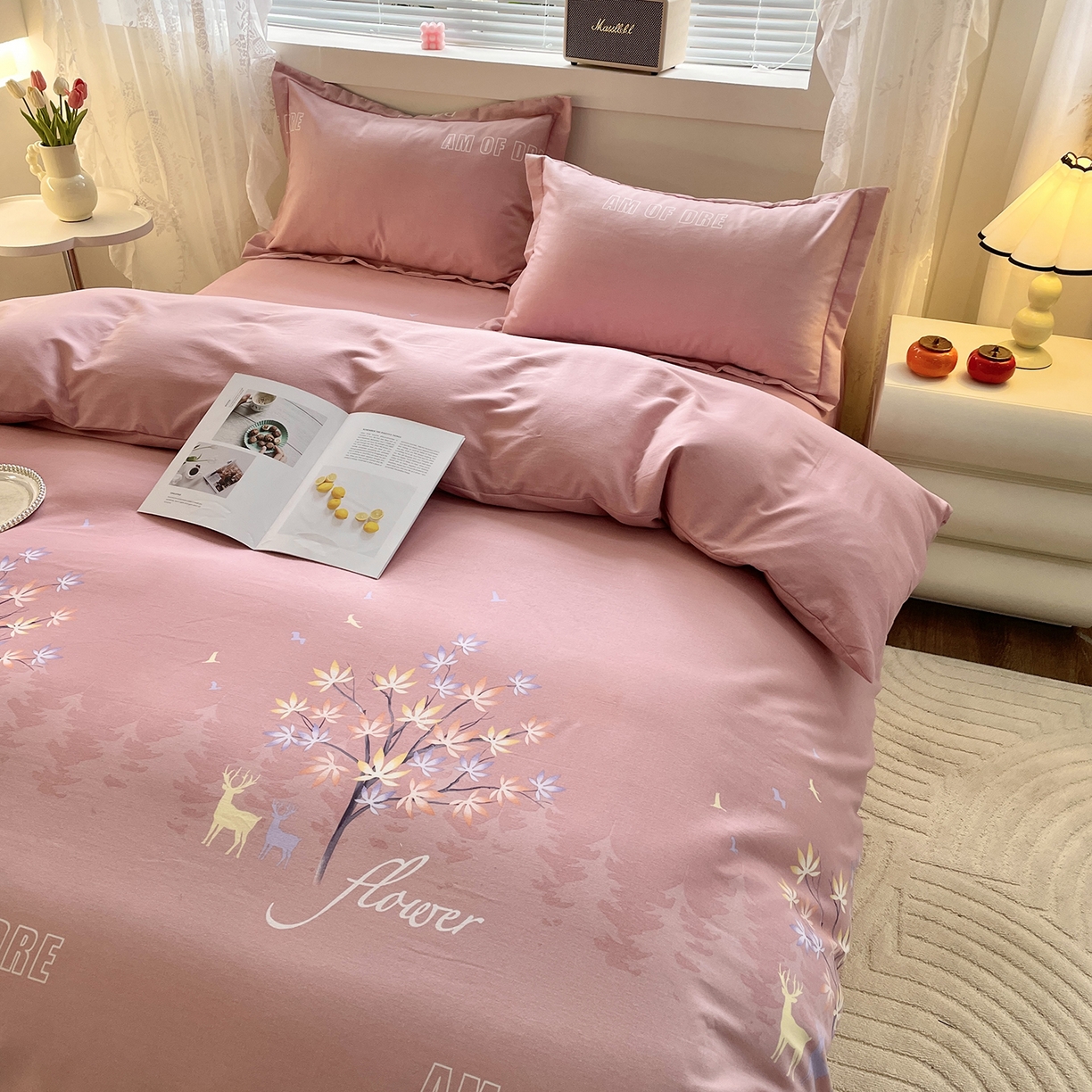 91家纺网 家纺一手货源 找家纺 仟岸家纺 2025新款亲肤舒适全棉磨毛四件套系列 悦春风