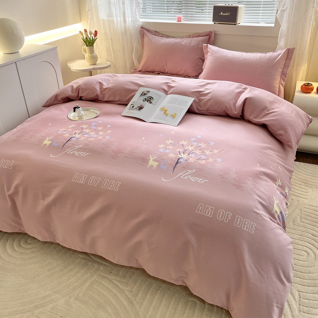 91家纺网 家纺一手货源 找家纺 仟岸家纺 2025新款亲肤舒适全棉磨毛四件套系列 悦春风