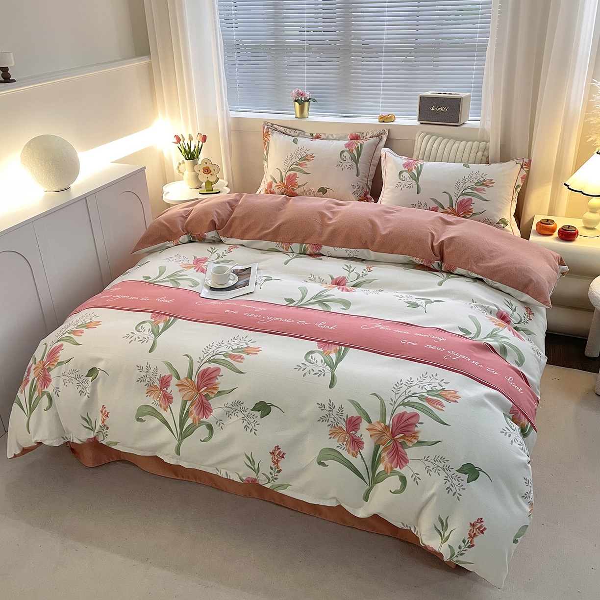 91家纺网 家纺一手货源 找家纺 仟岸家纺 2025新款亲肤舒适全棉磨毛四件套系列 郁金香