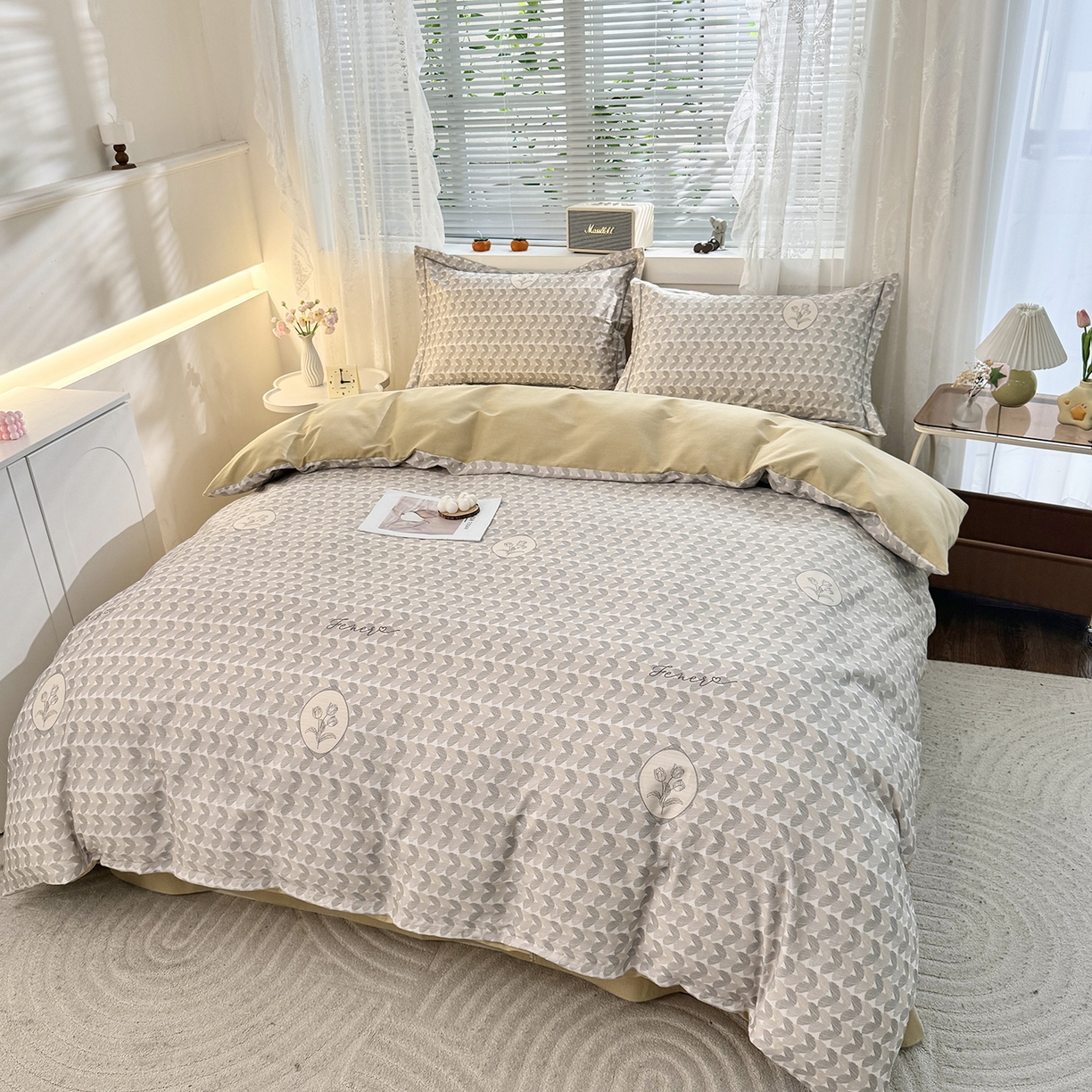 91家纺网 家纺一手货源 找家纺 仟岸家纺 2025新款亲肤舒适全棉磨毛四件套系列 尤克里里