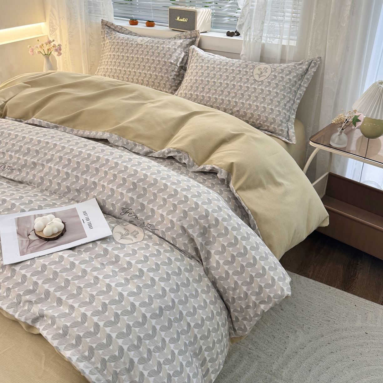 91家纺网 家纺一手货源 找家纺 仟岸家纺 2025新款亲肤舒适全棉磨毛四件套系列 尤克里里