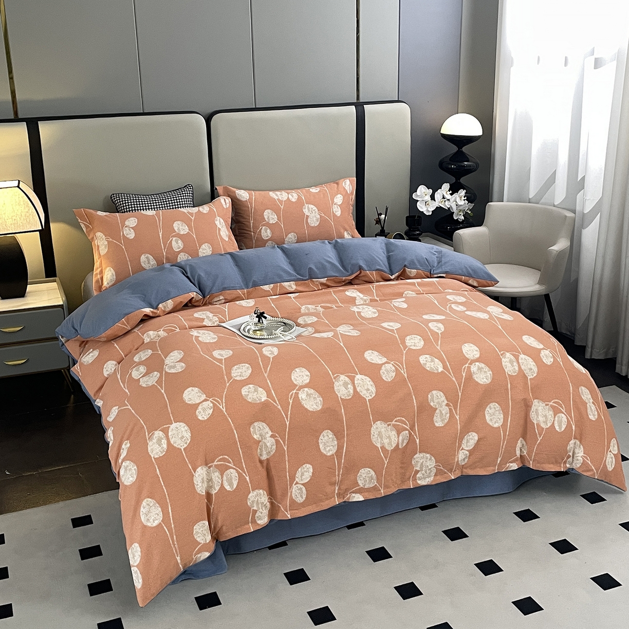 91家纺网 家纺一手货源 找家纺 仟岸家纺 2025新款亲肤舒适全棉磨毛四件套系列 向云端 粉