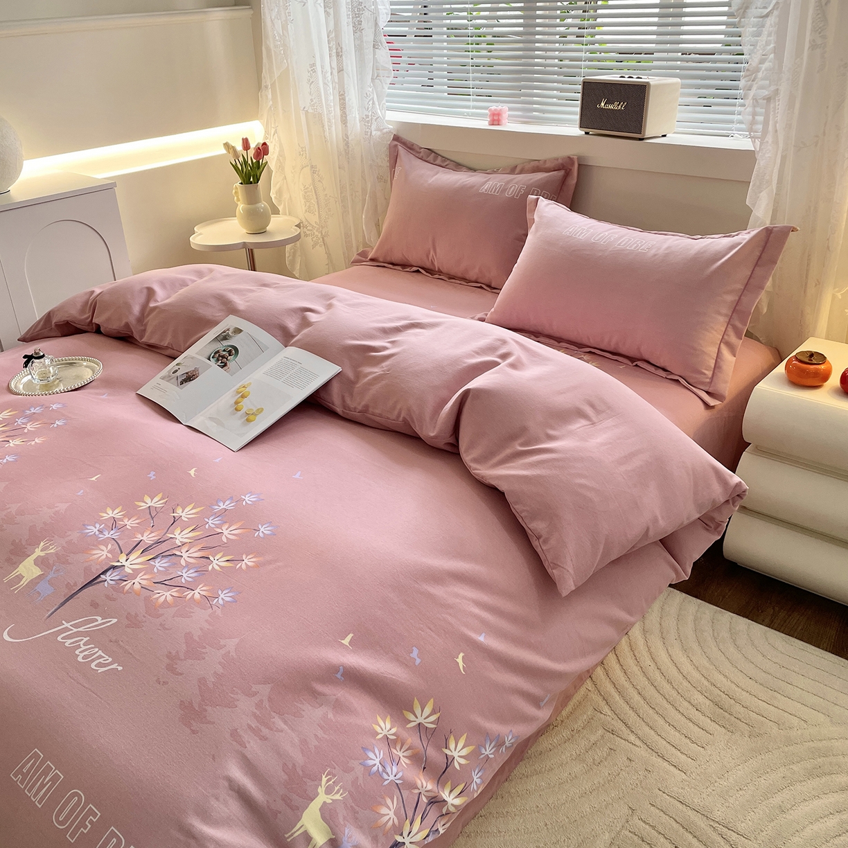 91家纺网 家纺一手货源 找家纺 仟岸家纺 2025新款亲肤舒适全棉磨毛四件套系列 悦春风