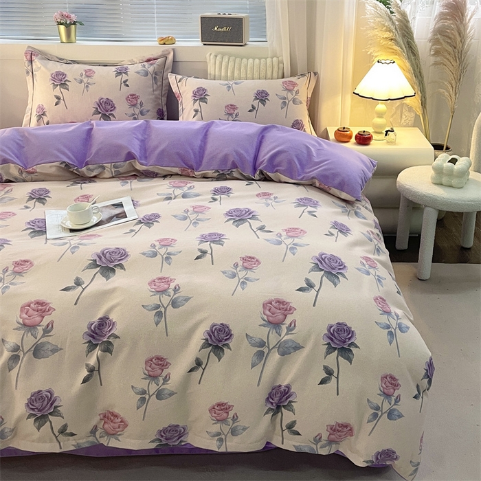 91家纺网 家纺一手货源 找家纺 仟岸家纺 2025新款亲肤舒适全棉磨毛四件套系列 幸福玫瑰