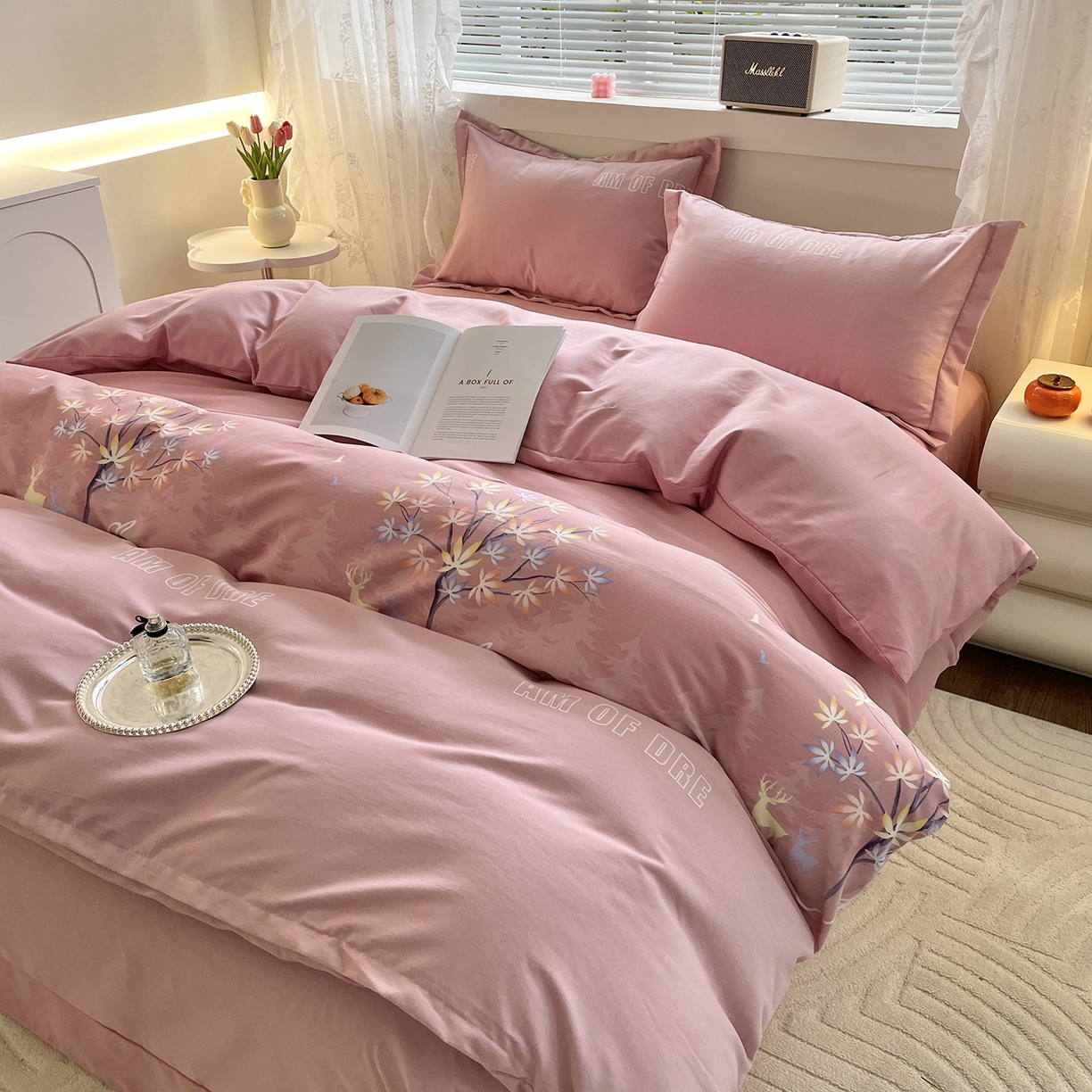 91家纺网 家纺一手货源 找家纺 仟岸家纺 2025新款亲肤舒适全棉磨毛四件套系列 悦春风