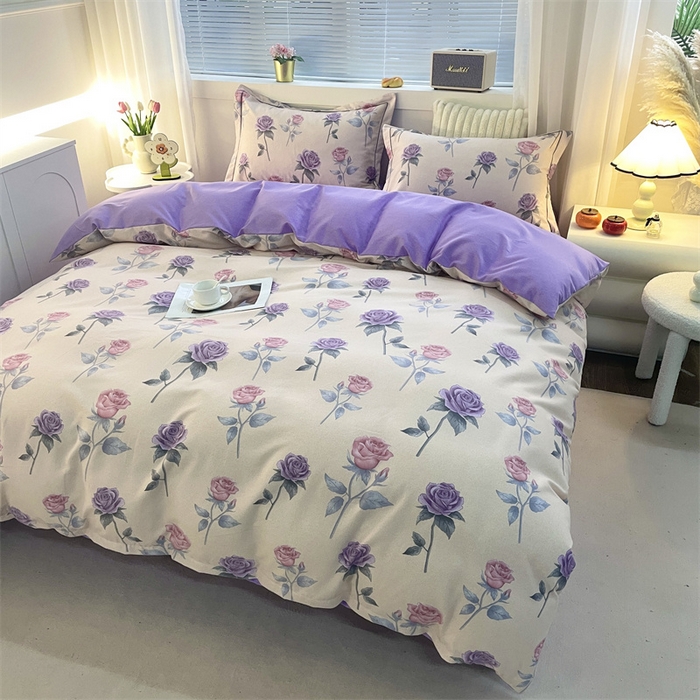 91家纺网 家纺一手货源 找家纺 仟岸家纺 2025新款亲肤舒适全棉磨毛四件套系列 幸福玫瑰