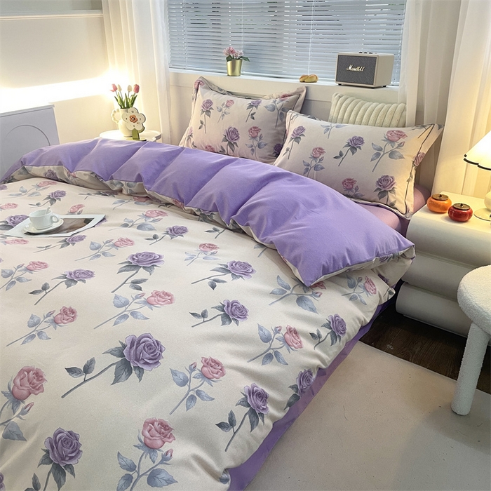 91家纺网 家纺一手货源 找家纺 仟岸家纺 2025新款亲肤舒适全棉磨毛四件套系列 幸福玫瑰