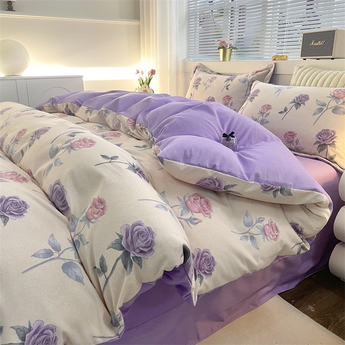 91家纺网 家纺一手货源 找家纺 仟岸家纺 2025新款亲肤舒适全棉磨毛四件套系列 幸福玫瑰