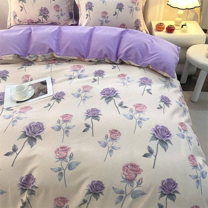 91家纺网 家纺一手货源 找家纺 仟岸家纺 2025新款亲肤舒适全棉磨毛四件套系列 幸福玫瑰