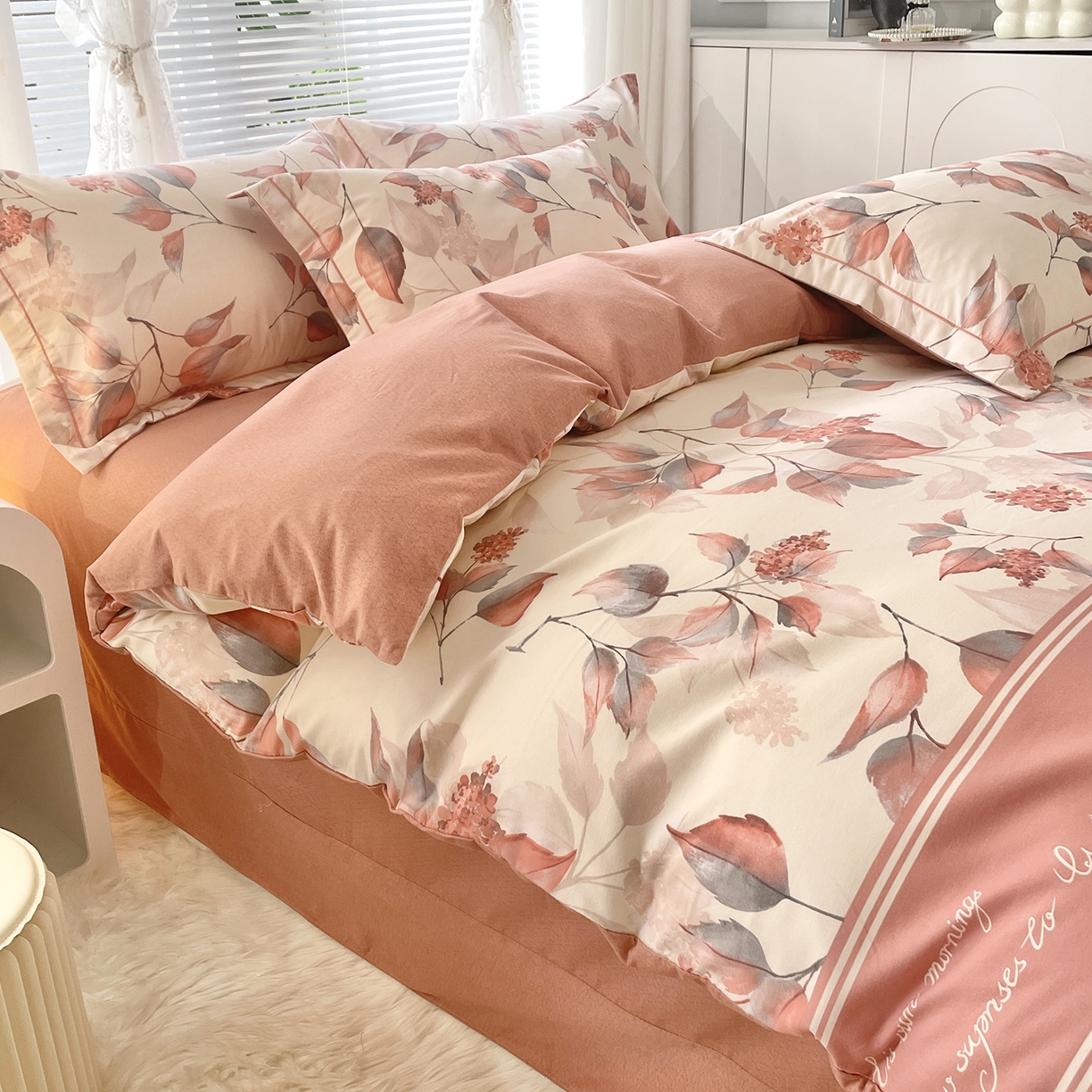 91家纺网 家纺一手货源 找家纺 仟岸家纺 2025新款亲肤舒适全棉磨毛四件套系列 秋喜