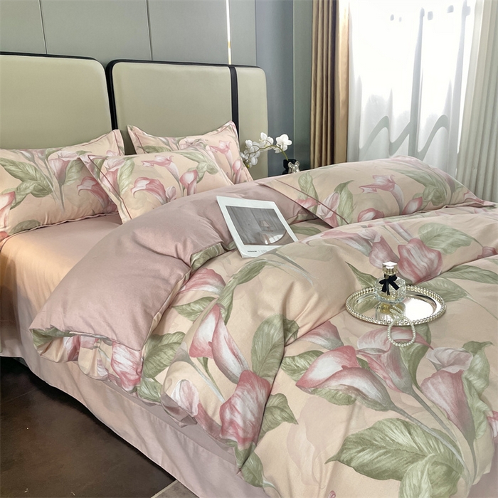 91家纺网 家纺一手货源 找家纺 仟岸家纺 2025新款亲肤舒适全棉磨毛四件套系列 玉荷粉