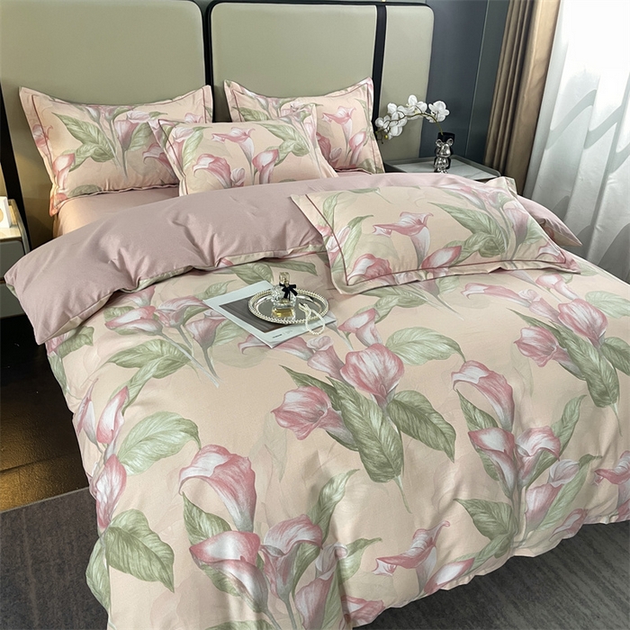 91家纺网 家纺一手货源 找家纺 仟岸家纺 2025新款亲肤舒适全棉磨毛四件套系列 玉荷粉