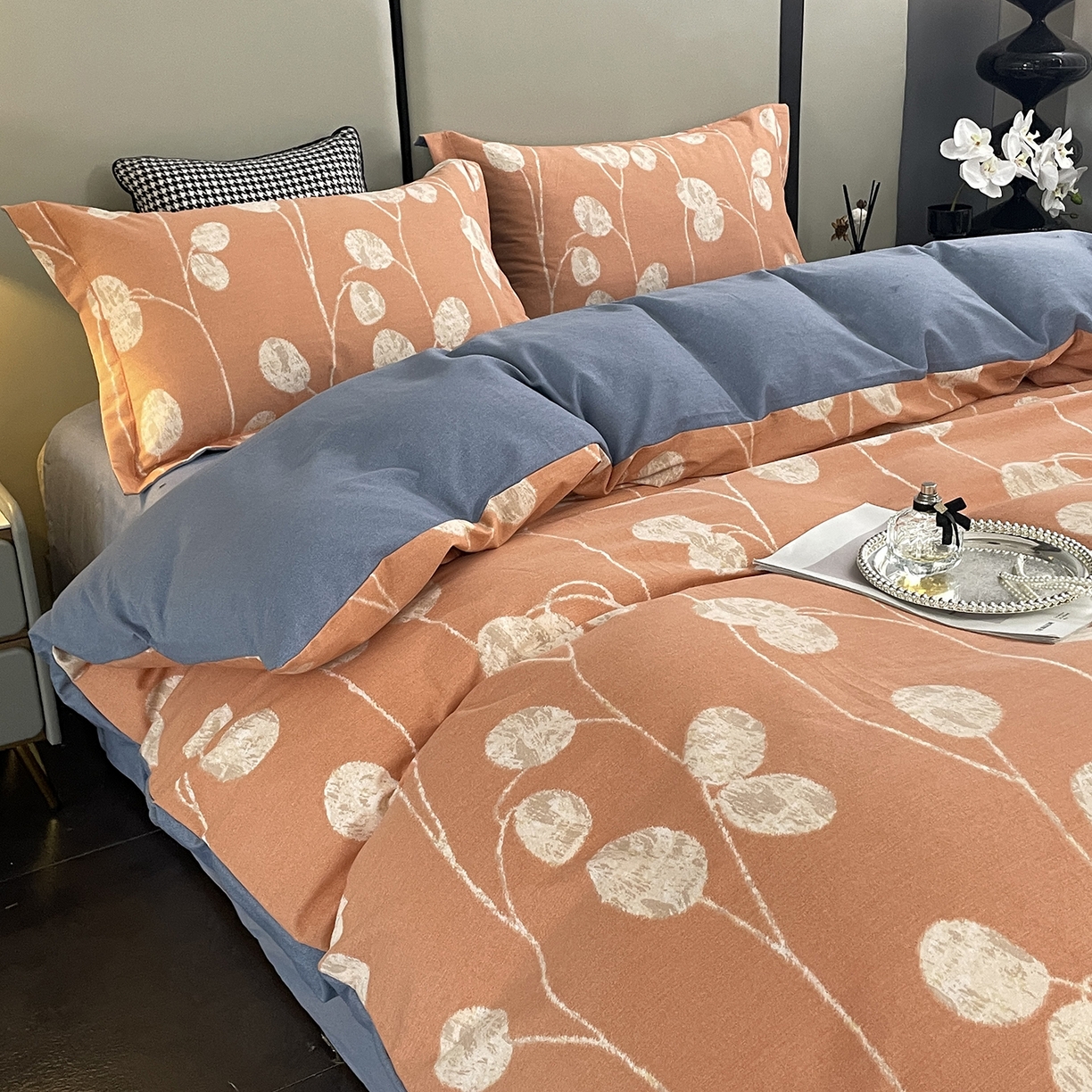 91家纺网 家纺一手货源 找家纺 仟岸家纺 2025新款亲肤舒适全棉磨毛四件套系列 向云端 粉