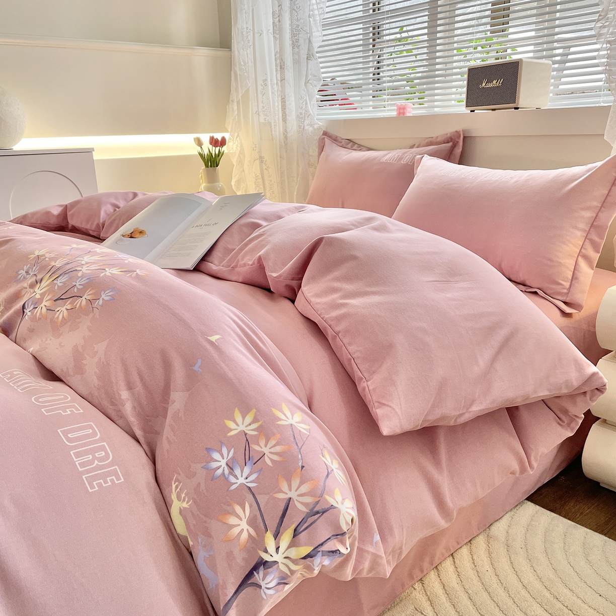 91家纺网 家纺一手货源 找家纺 仟岸家纺 2025新款亲肤舒适全棉磨毛四件套系列 悦春风