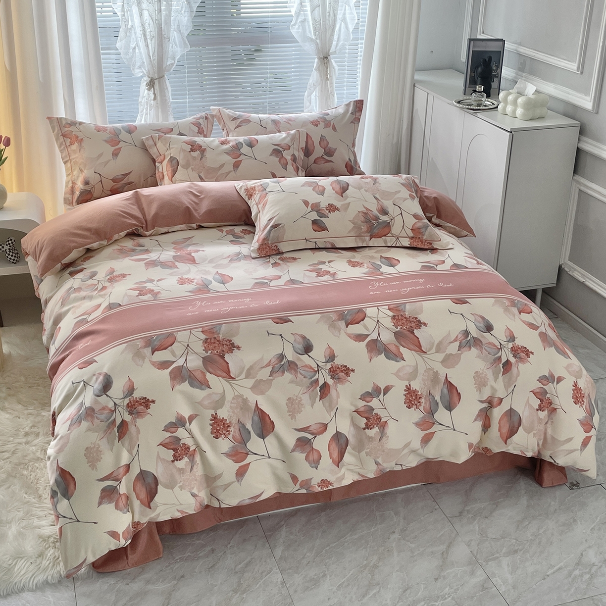 91家纺网 家纺一手货源 找家纺 仟岸家纺 2025新款亲肤舒适全棉磨毛四件套系列 秋喜