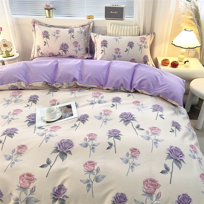 91家纺网 家纺一手货源 找家纺 仟岸家纺 2025新款亲肤舒适全棉磨毛四件套系列 幸福玫瑰