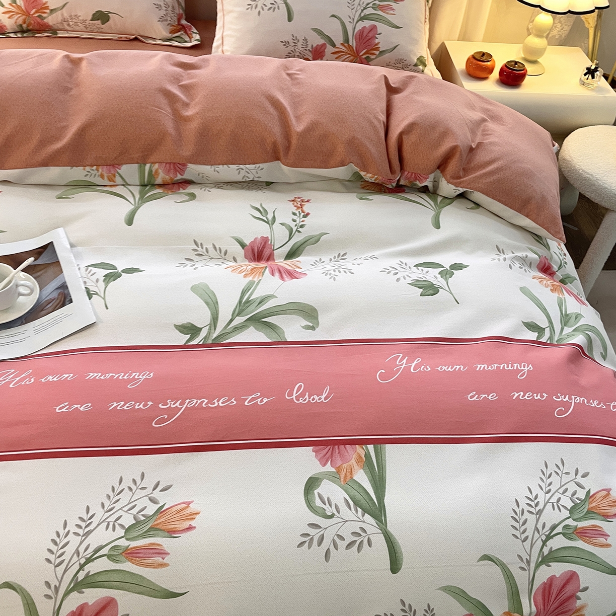 91家纺网 家纺一手货源 找家纺 仟岸家纺 2025新款亲肤舒适全棉磨毛四件套系列 郁金香