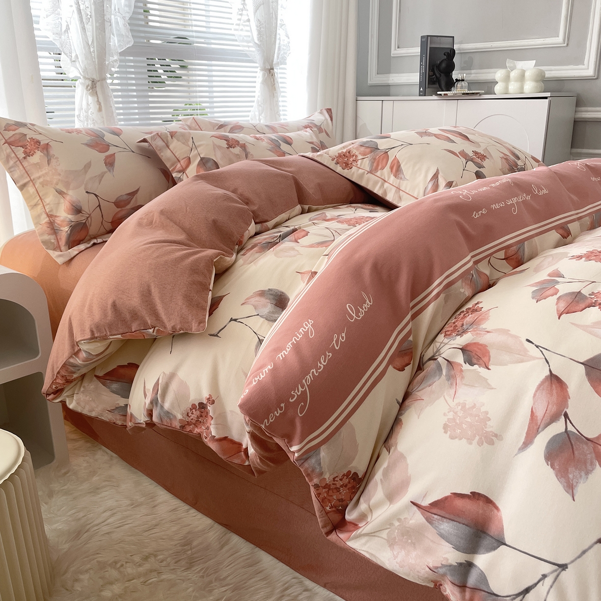 91家纺网 家纺一手货源 找家纺 仟岸家纺 2025新款亲肤舒适全棉磨毛四件套系列 秋喜