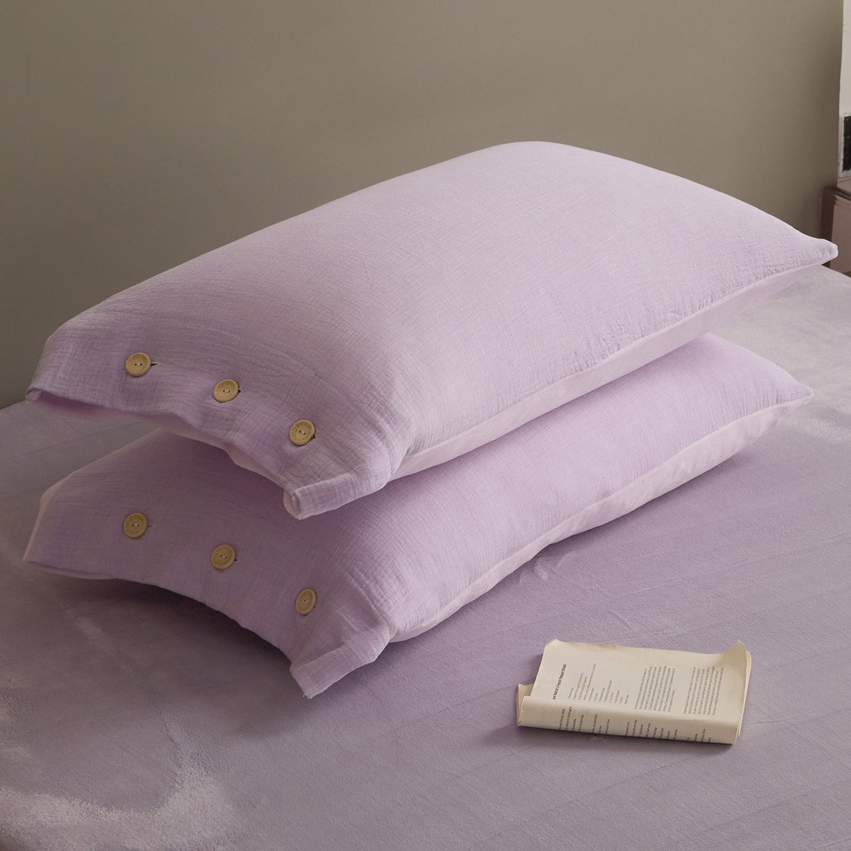 91家纺网 家纺一手货源 找家纺 吾诺家居 吾诺 棉加绒系列 全棉泡泡双层纱加牛奶绒四件套 棉拼绒四件套 棉加绒四件套全棉A类 梦幻紫-浅紫