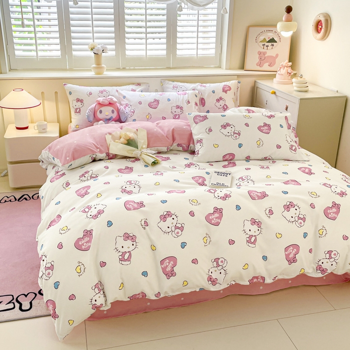 91家纺网 家纺一手货源 找家纺 港岛妹妹 2025新款云朵水洗工艺三丽鸥四件套 三丽鸥-心动kt猫