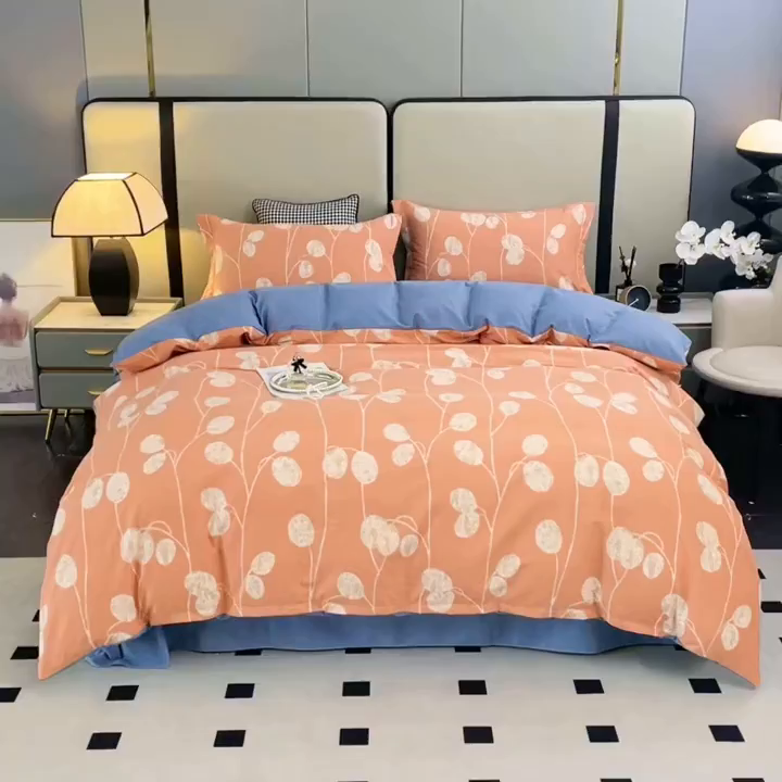 91家纺网 家纺一手货源 找家纺 仟岸家纺 2025新款亲肤舒适全棉磨毛四件套系列 向云端 粉