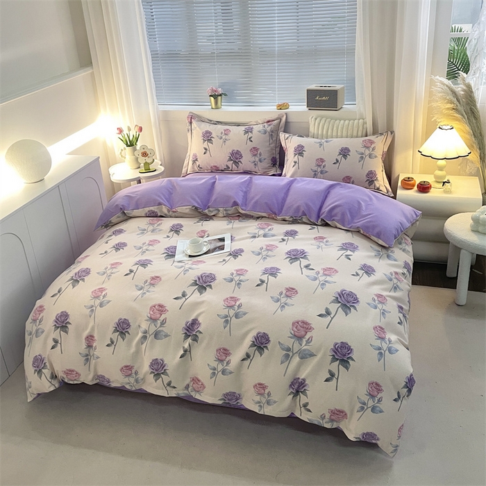 91家纺网 家纺一手货源 找家纺 仟岸家纺 2025新款亲肤舒适全棉磨毛四件套系列 幸福玫瑰