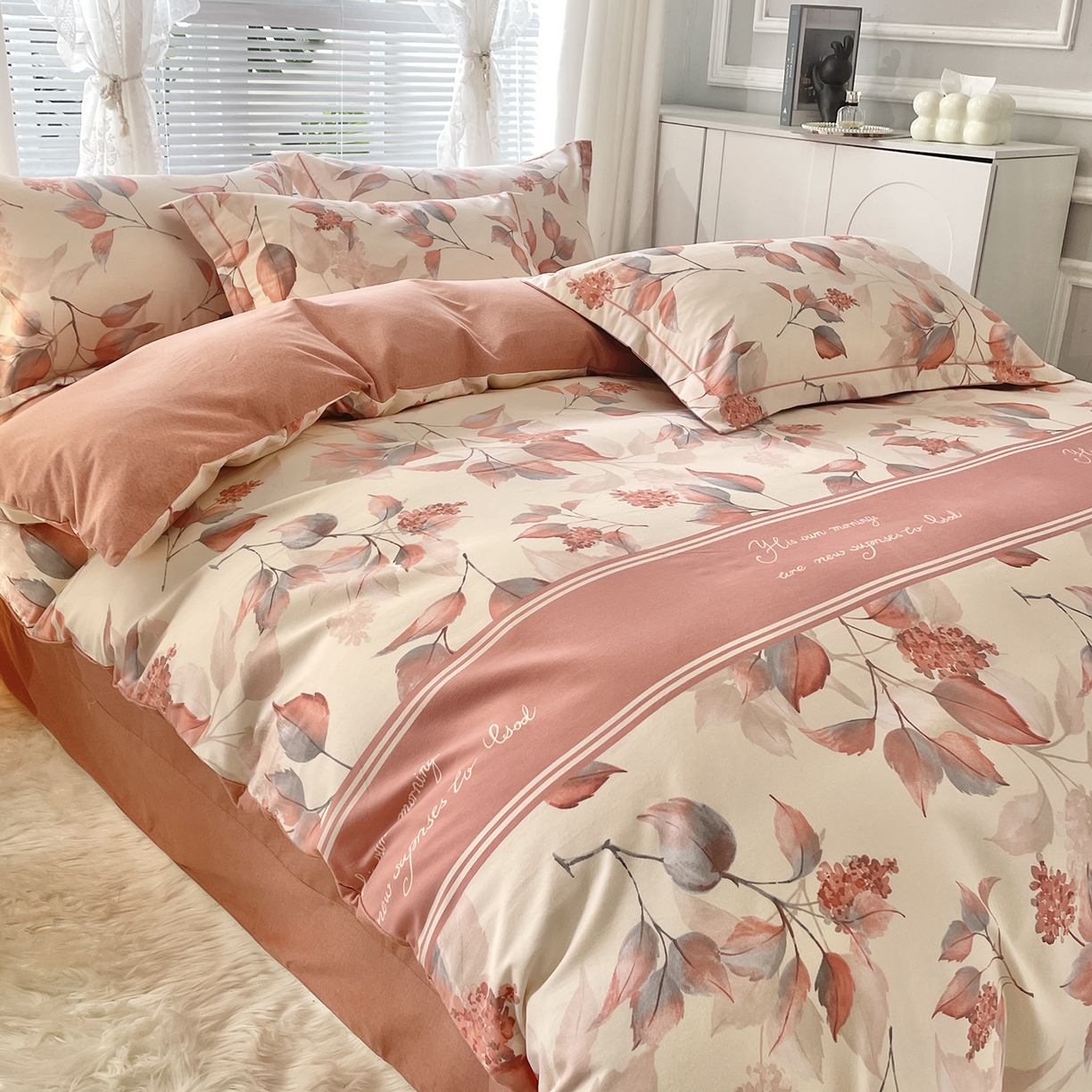 91家纺网 家纺一手货源 找家纺 仟岸家纺 2025新款亲肤舒适全棉磨毛四件套系列 秋喜