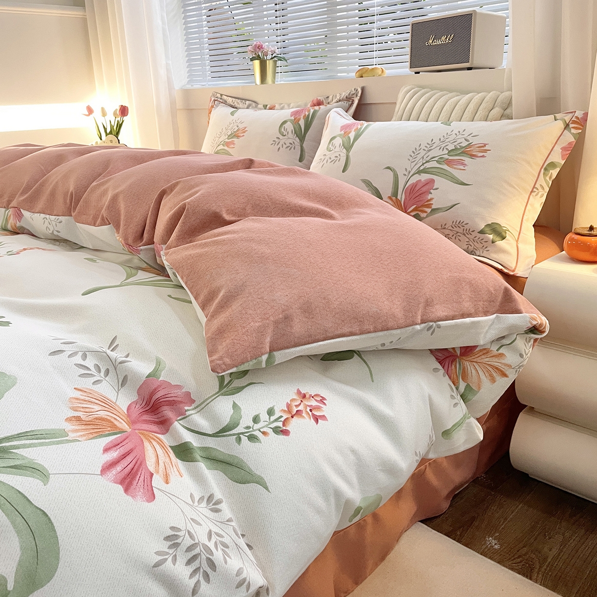 91家纺网 家纺一手货源 找家纺 仟岸家纺 2025新款亲肤舒适全棉磨毛四件套系列 郁金香