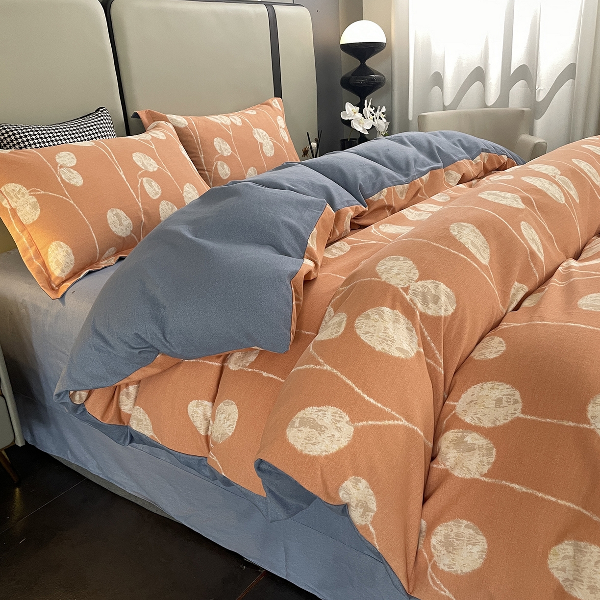 91家纺网 家纺一手货源 找家纺 仟岸家纺 2025新款亲肤舒适全棉磨毛四件套系列 向云端 粉