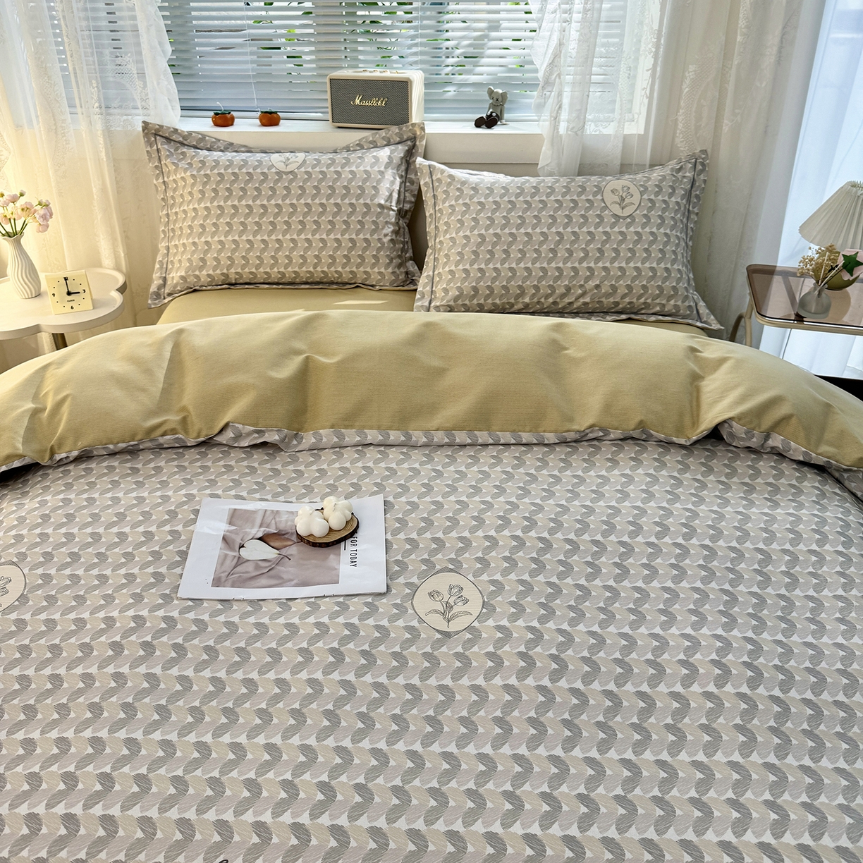 91家纺网 家纺一手货源 找家纺 仟岸家纺 2025新款亲肤舒适全棉磨毛四件套系列 尤克里里