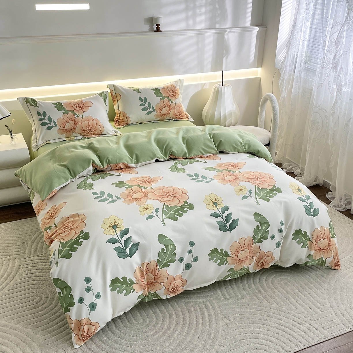 91家纺网 家纺一手货源 找家纺 仟岸家纺 2025新款亲肤舒适全棉磨毛四件套系列 嫣然